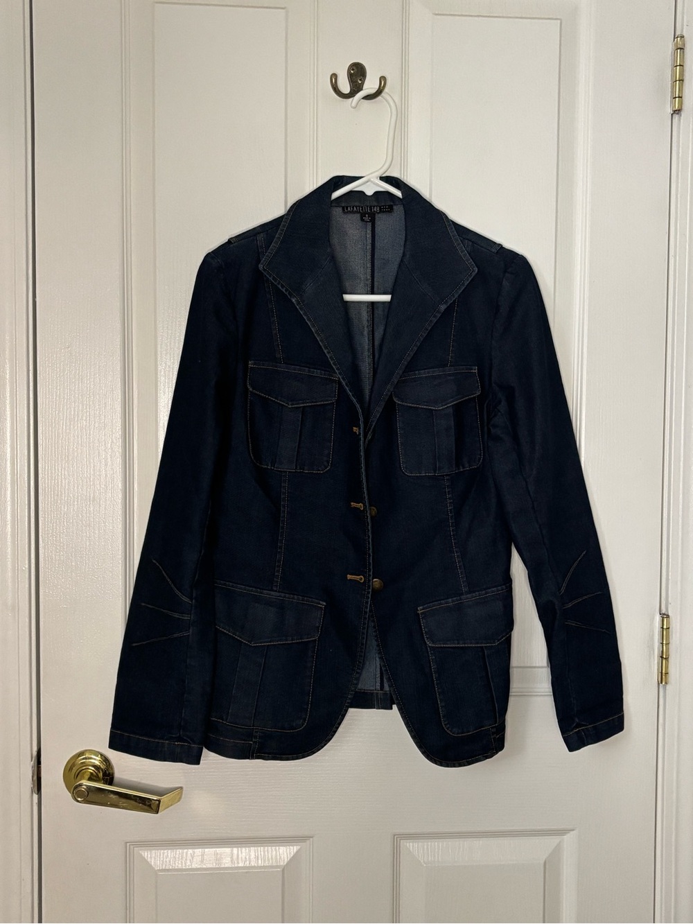 Lafayette 148 New York Navy Denim-Style Patch Pocket Blazer